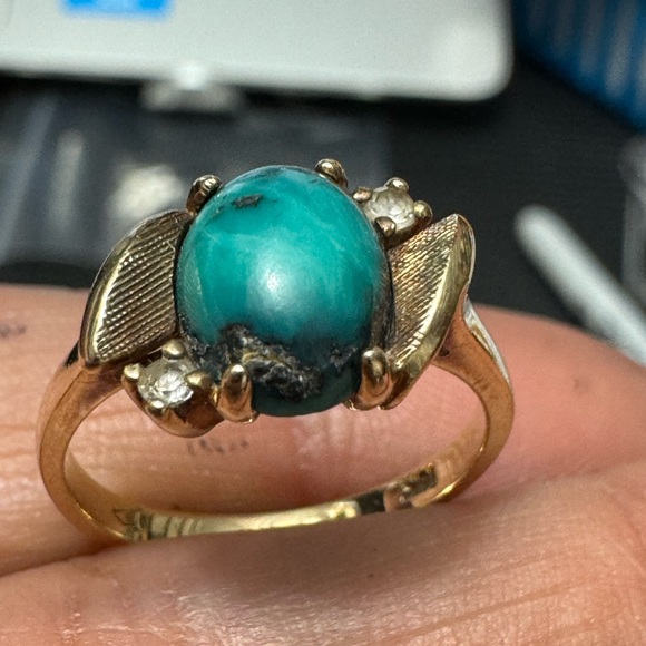 Vintage 10K Gold Quartz & Turquoise Ring 6 - Picture 7 of 12